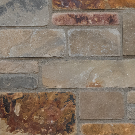 Pangaea® Natural Stone – 3 Course Ashlar, Saddleback with half inch mortar joints