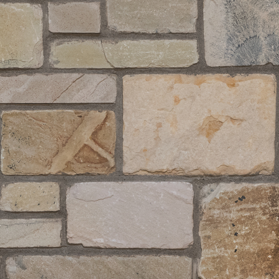 Pangaea® Natural Stone – 3 Course Ashlar, Siena with half inch mortar joints