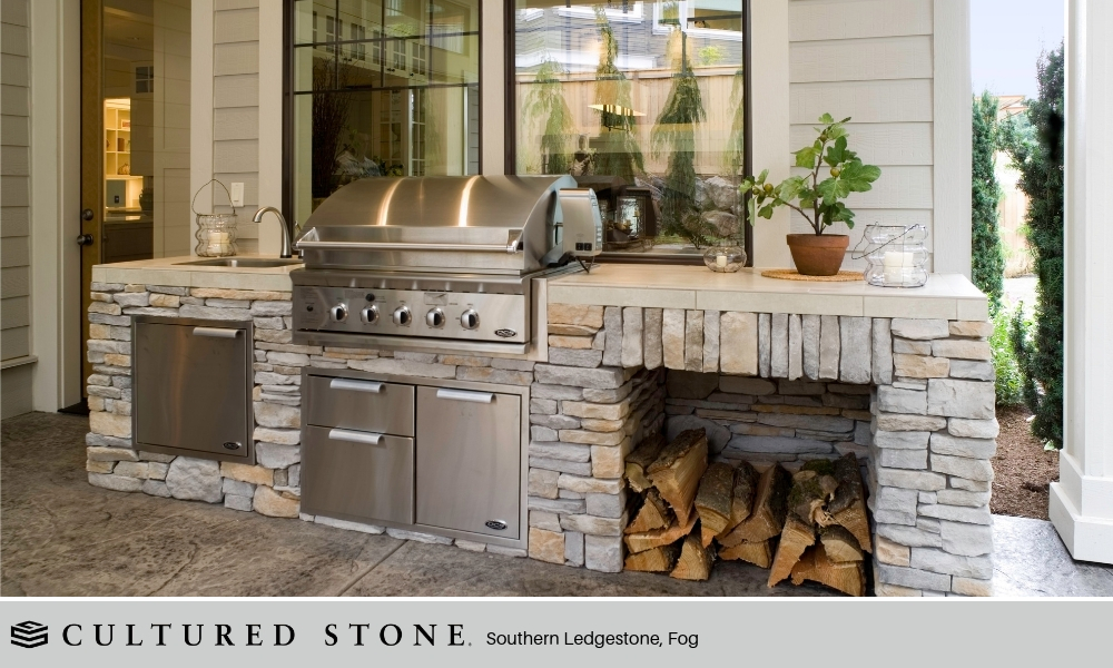 Outdoor Living Kitchen BBQ Cultured Stone Southern Ledgestone Fog