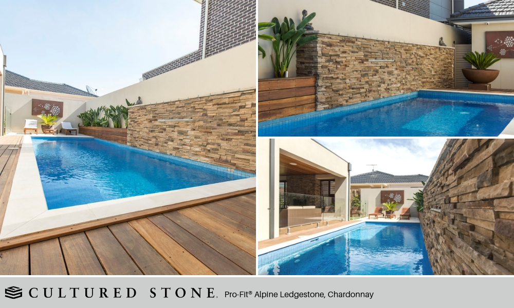 Outdoor Living Pool Cultured Stone Pro Fit Alpine Ledgestone Chardonnay