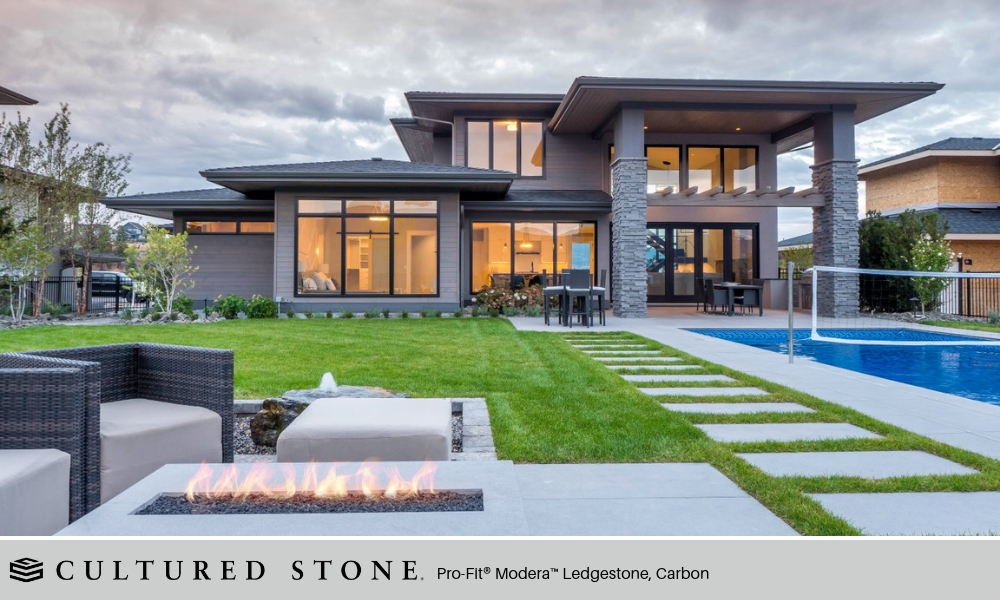 Outdoor Living Pool Cultured Stone Pro Fit Modera Ledgestone Carbon