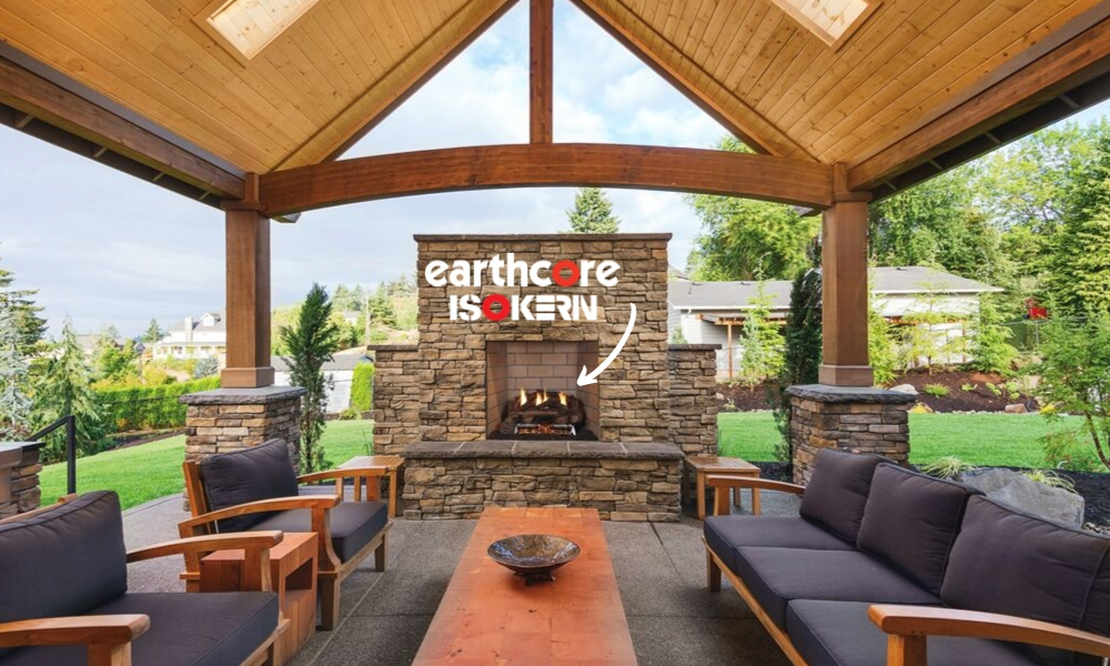 Outdoor Living Fireplace with Earthcore Isokern Outdoor Living Fireplace with Earthcore Isokern