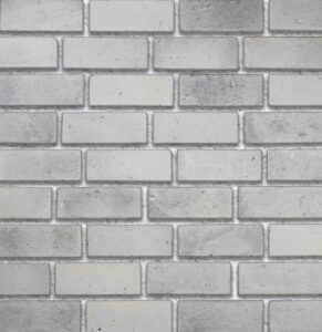 Flex Bricks - BGB, Cloudy Ash with half inch white mortar joint