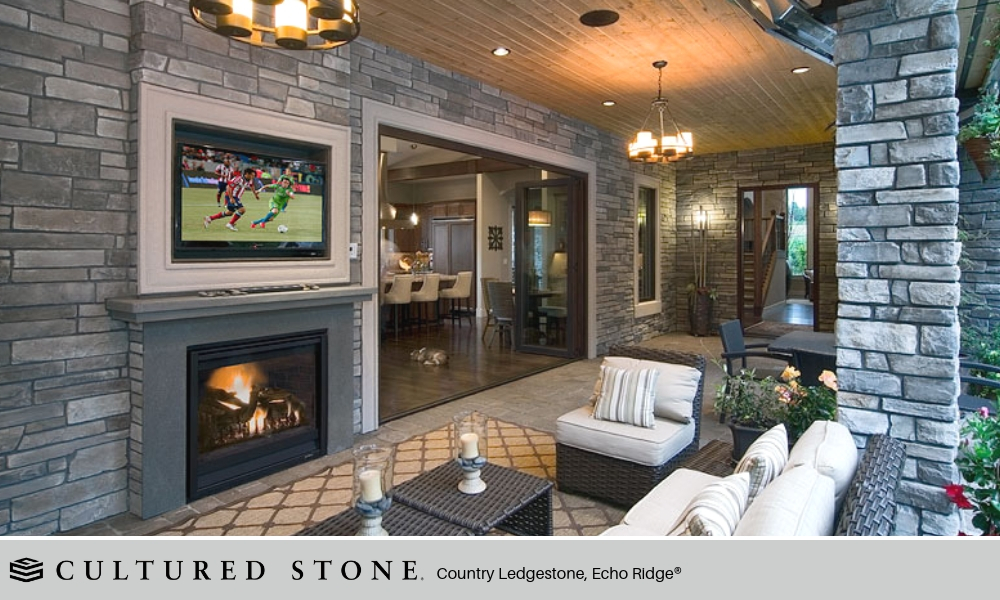 Outdoor Living Covered Patio Sunroom Cultured Stone Country Ledgestone Echo Ridge