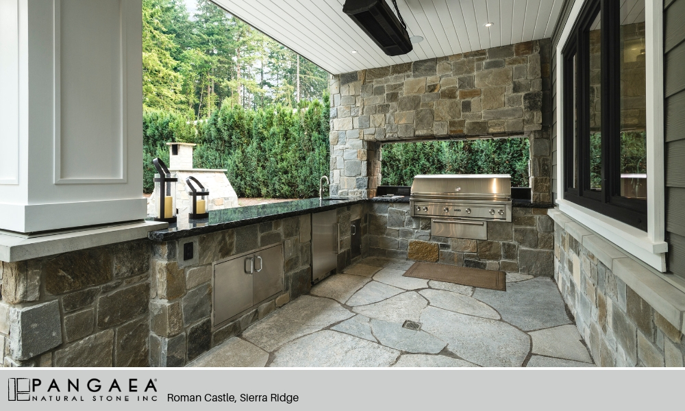 Outdoor Living Kitchen BBQ Pangaea Natural Stone Roman Castle Sierra Ridge