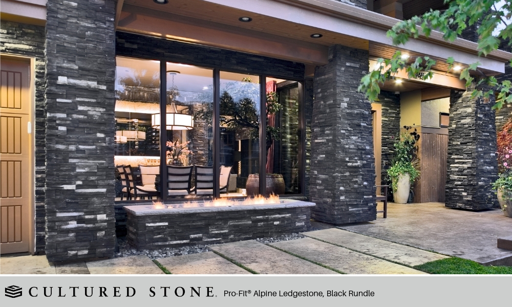 Outdoor Living Firepit Cultured Stone Pro Fit Alpine Ledgestone Black Rundle