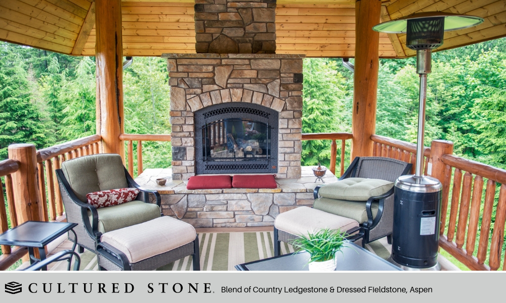 Outdoor Living Fireplace Cultured Stone Blend Country Ledgestone Dressed Fieldstone Aspen