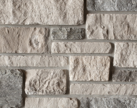 ThinCut™ Natural Stone Veneer - Dimensional Tumbled, Rockport Blend with half inch mortar joints