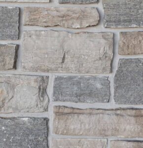 ThinCut™ Natural Stone - Random Height Tumbled, Chateau Bay with half inch mortar joints